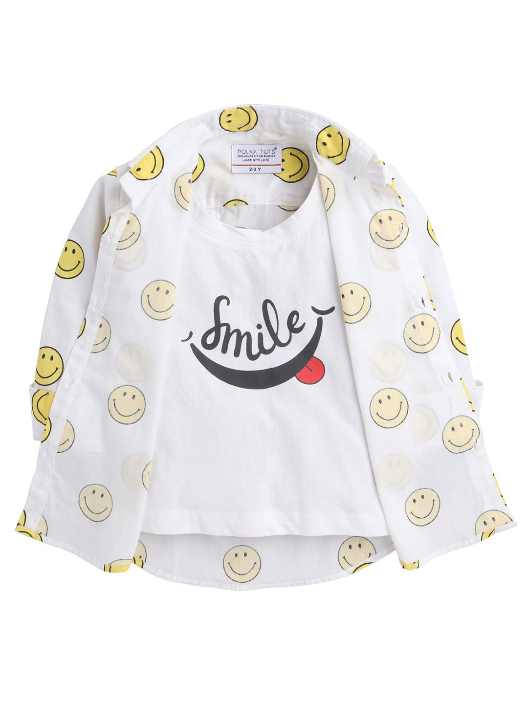 Polka Tots Boys Graphic Printed Long Sleeves Pure Cotton Shirt Attached T-shirt