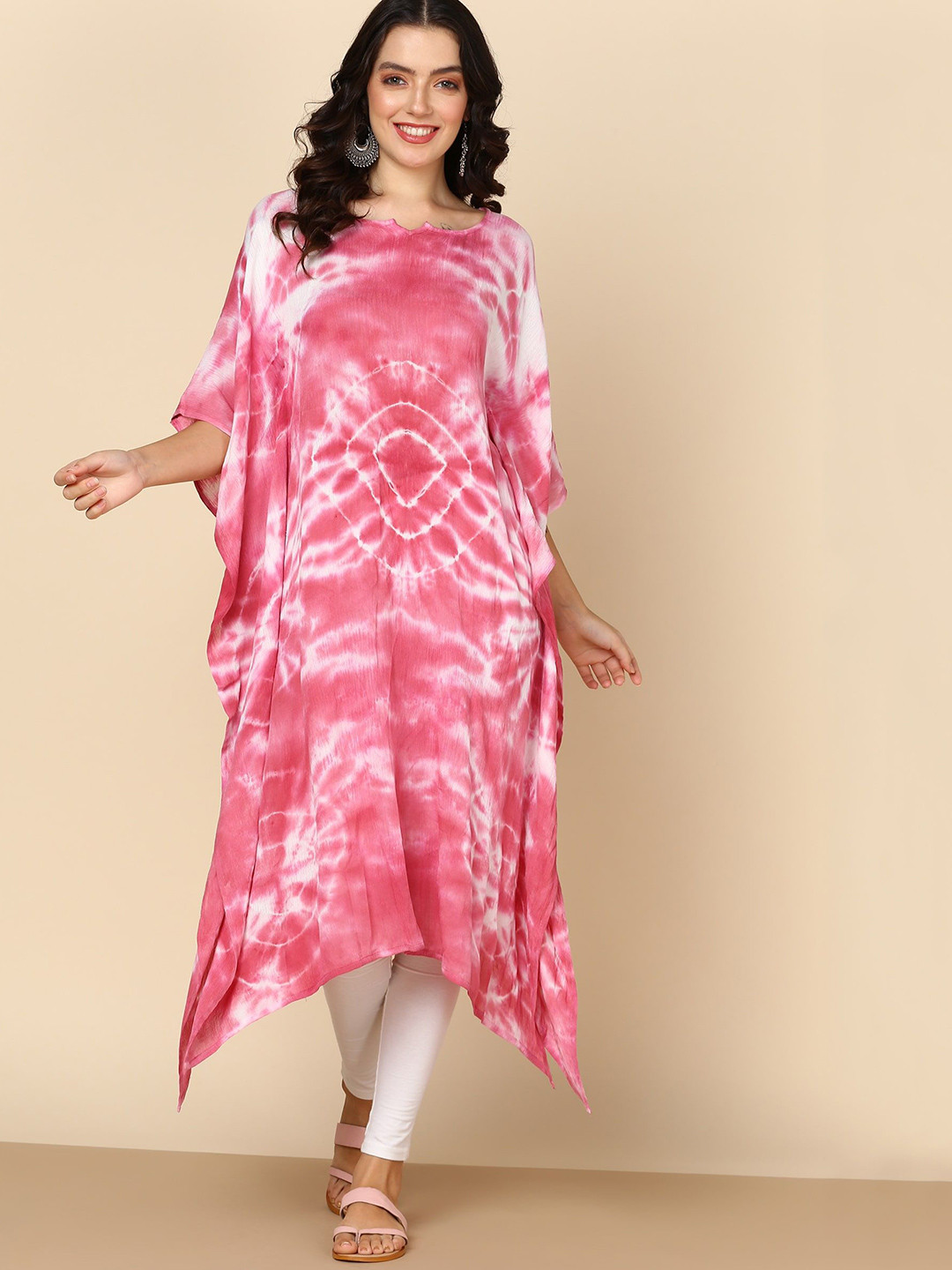 PinkTribe Women Tie & Dyed Kimono Sleeves Kaftan Kurta