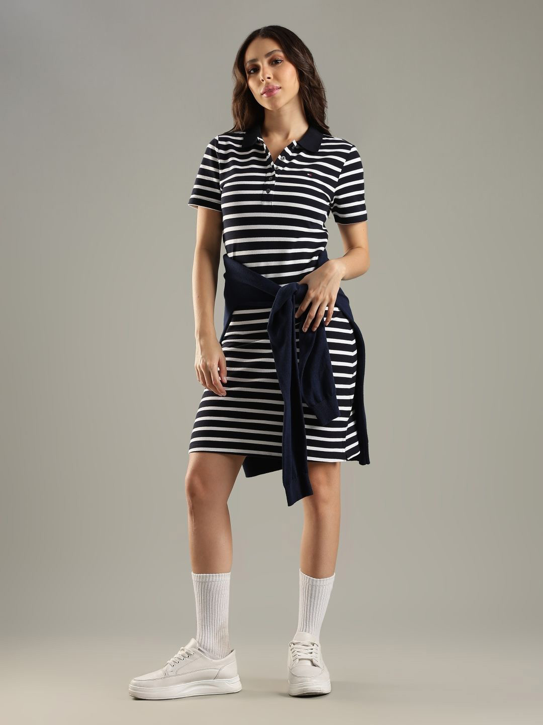 Tommy Hilfiger Women Striped Polo Collar T-shirt Dress