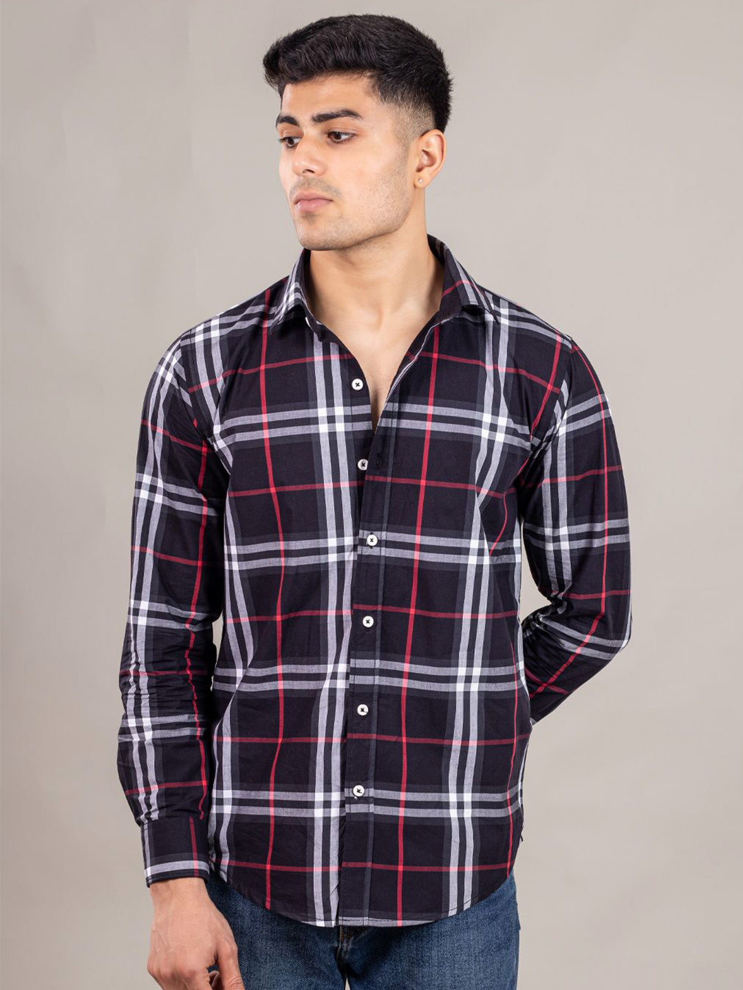 Suture Craft India Slim Tartan Checked Cutaway Collar Slim Fit Pure Cotton Shirt
