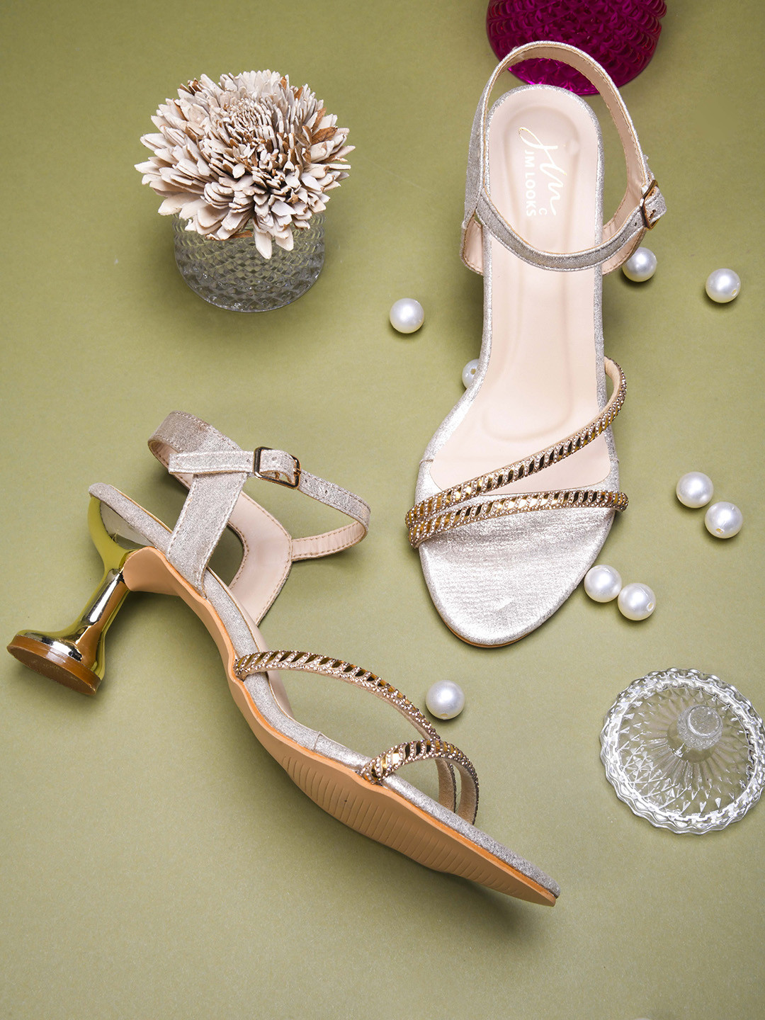 JM Looks Women Embellished Party Kitten Buckle Heels
