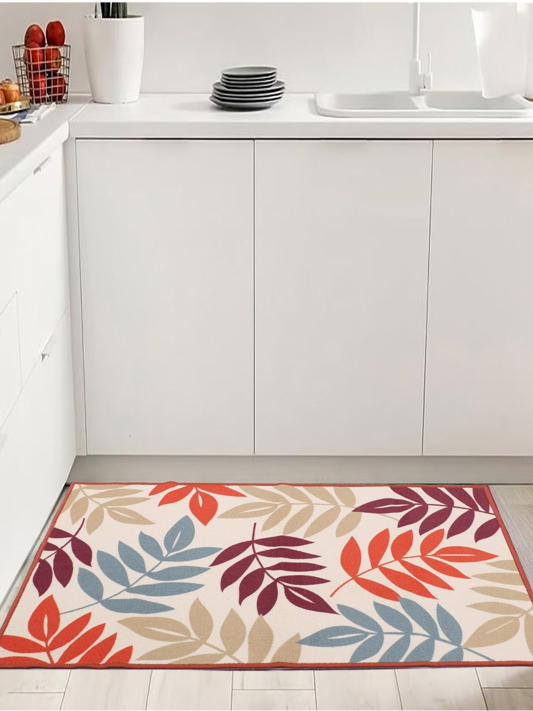 MODEFE Beige & Orange Floral Light Anti-Skid Carpet