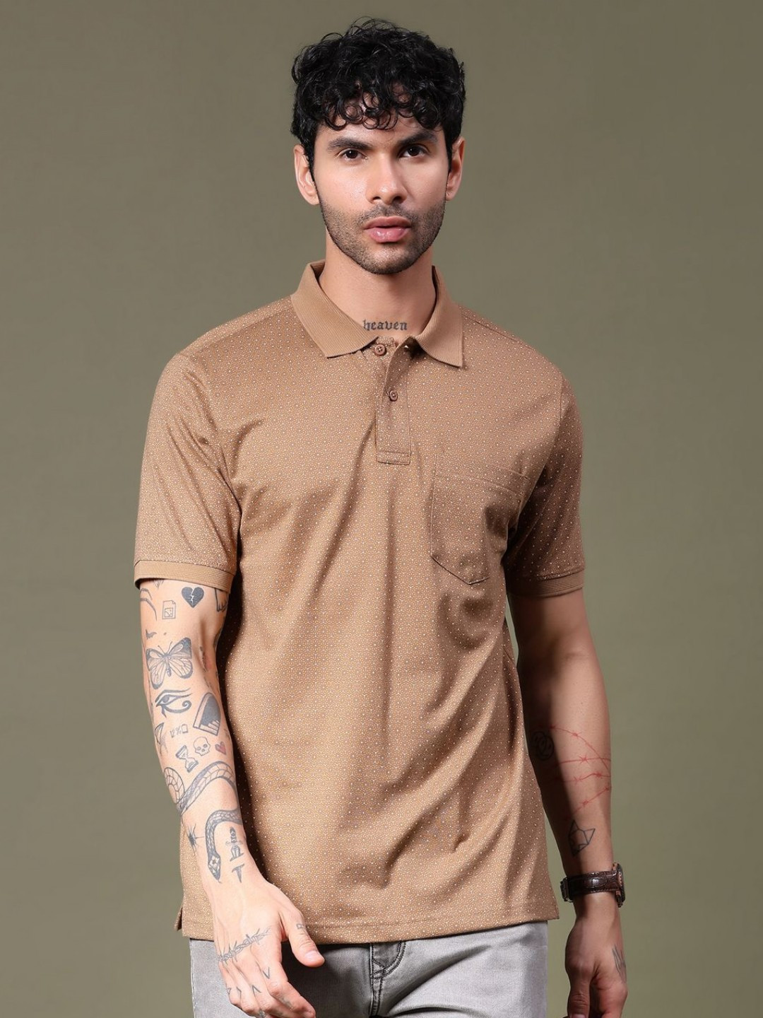 V-Mart Geometric Printed Polo Collar Pocket T-shirt