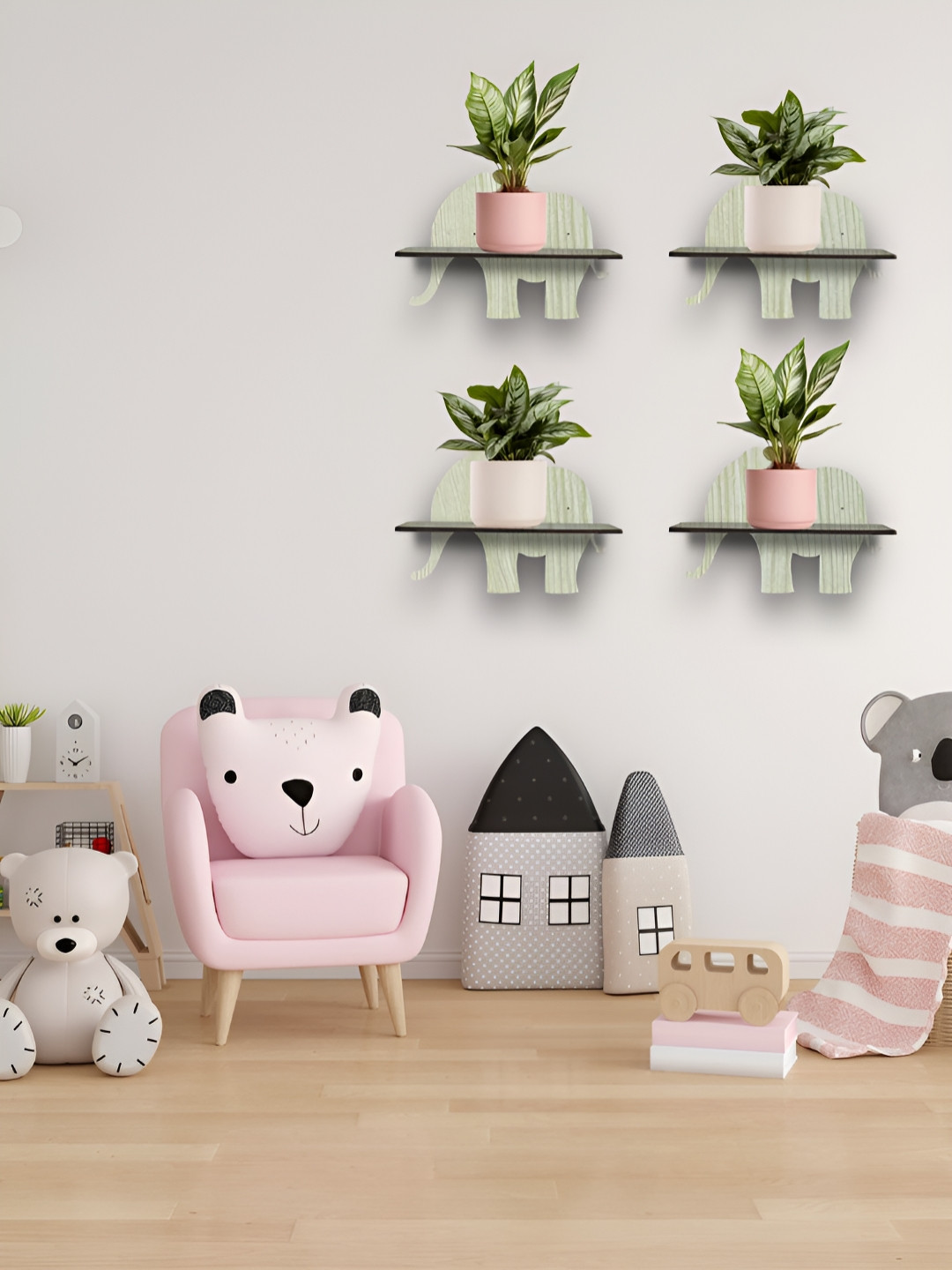 OLIVE TREE Black & Cream 4 Pieces Olive Tree Planter Stand Wall Shelves