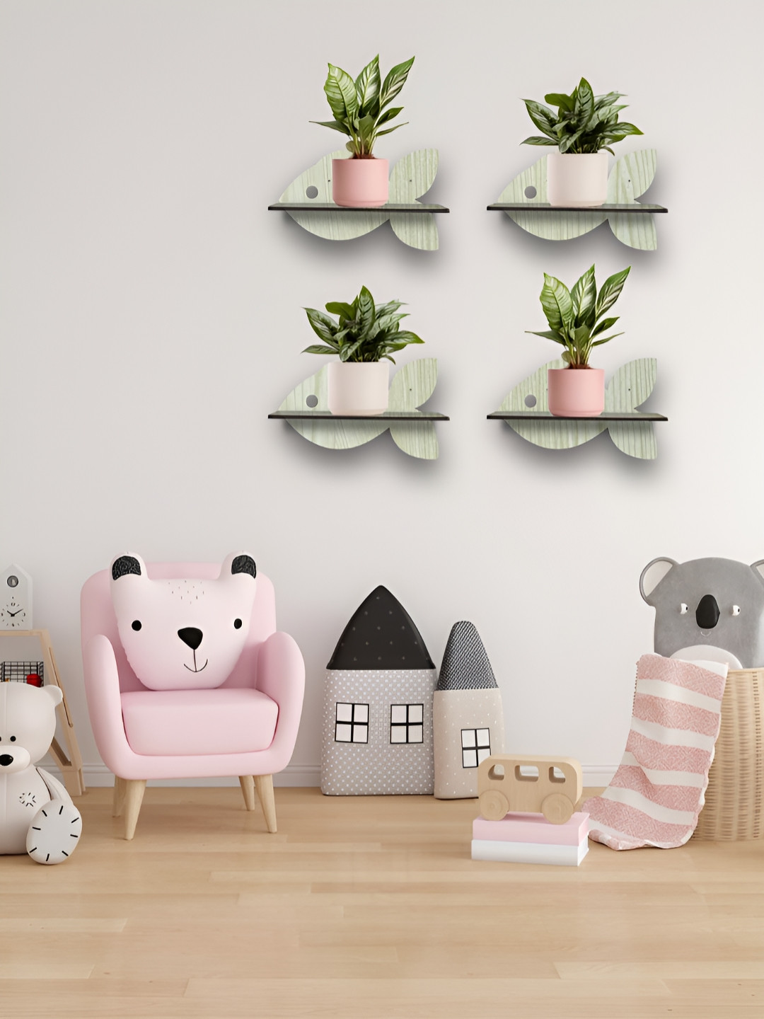 OLIVE TREE Black & Cream-Coloured 4 Pieces Wall Shelfs