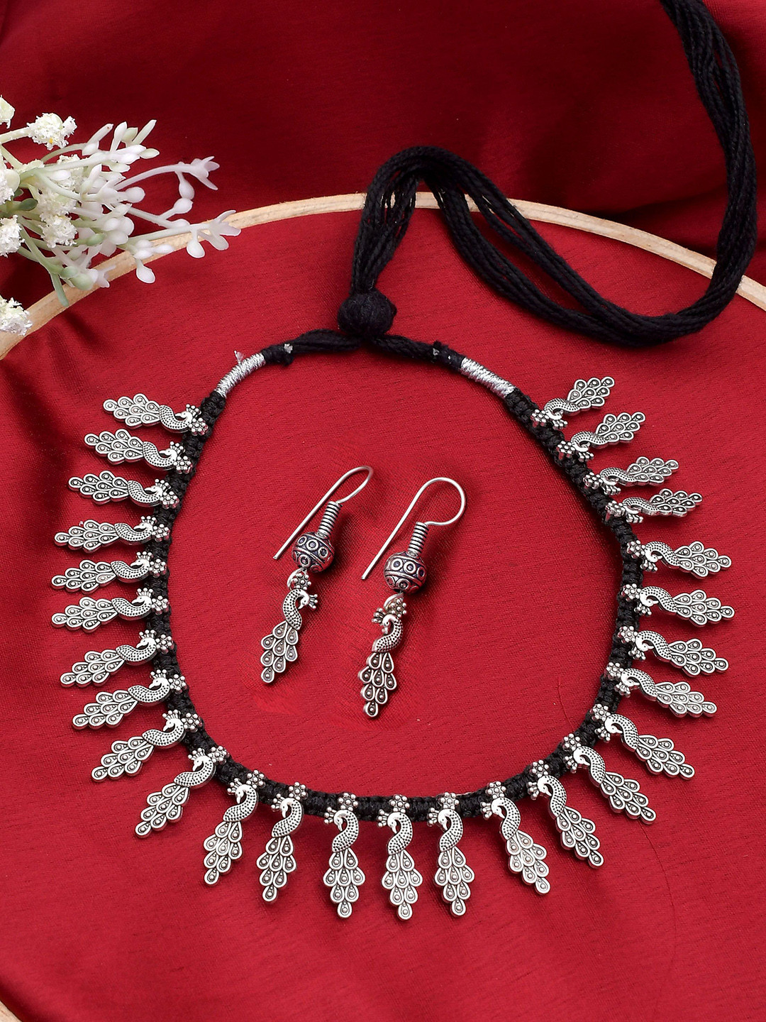 Silvermerc Designs Silver-Plated Qxidised Jewellery Set