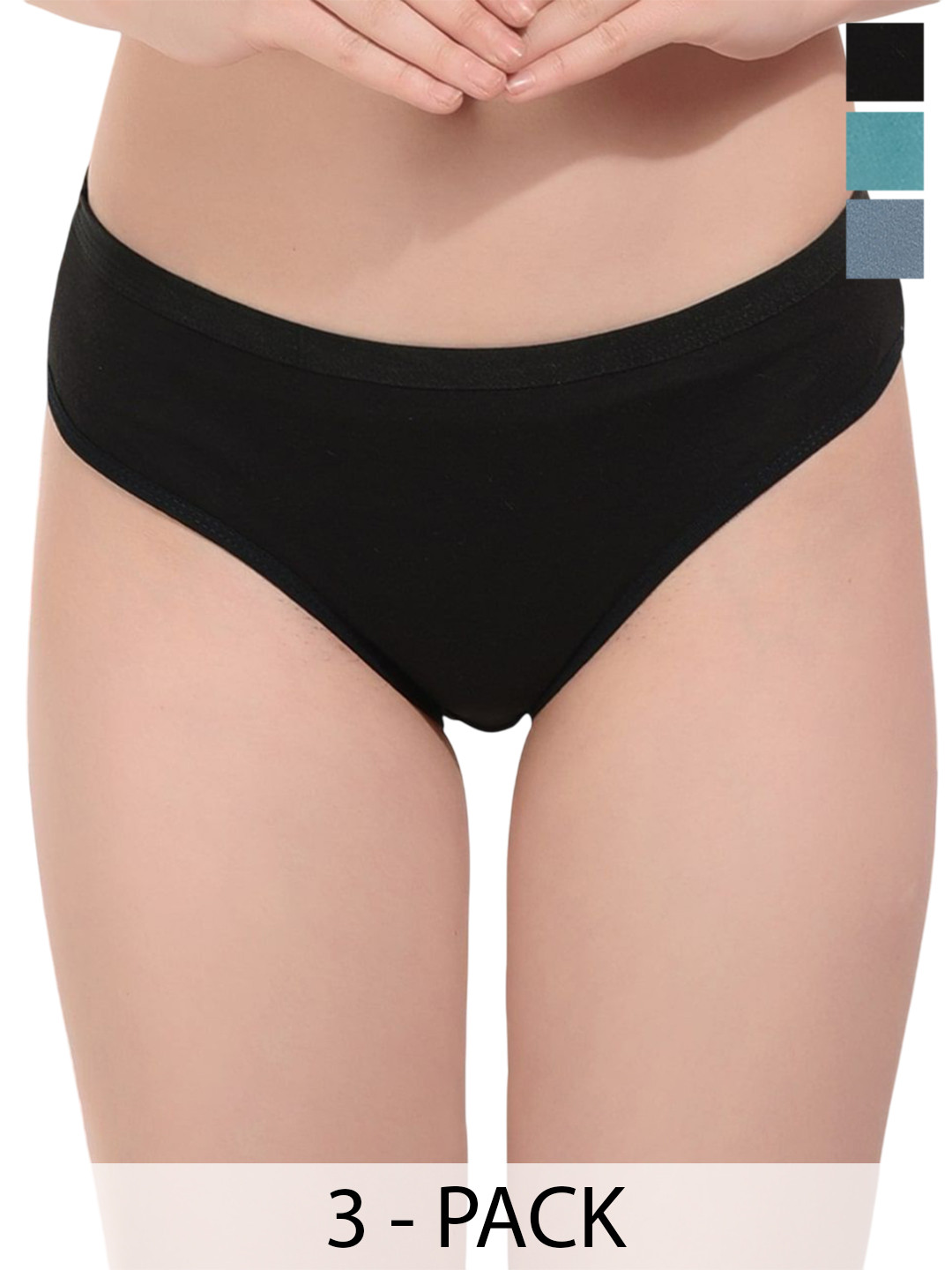 Moda Rapido Pack Of 3 Pure Cotton  Hipster Briefs MDRP-UG-KAMI-PNTY-Blk-tq-icebl-P3-