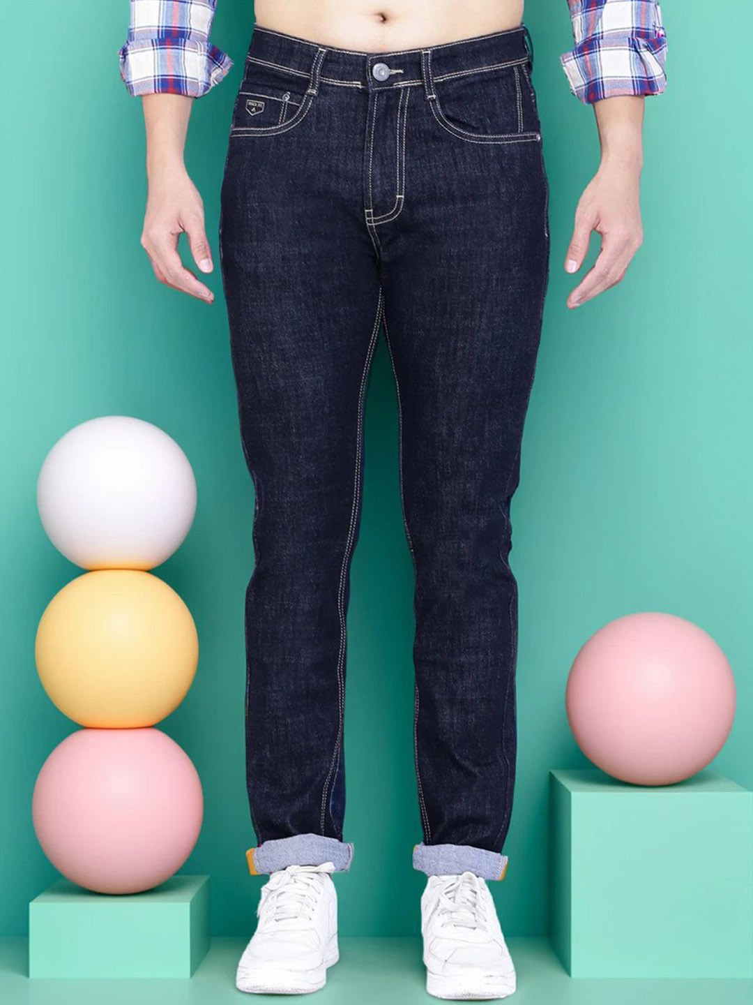 AWACK Men Eton Boy Pure Cotton Contrast Stitch Stretchable Denim Jeans