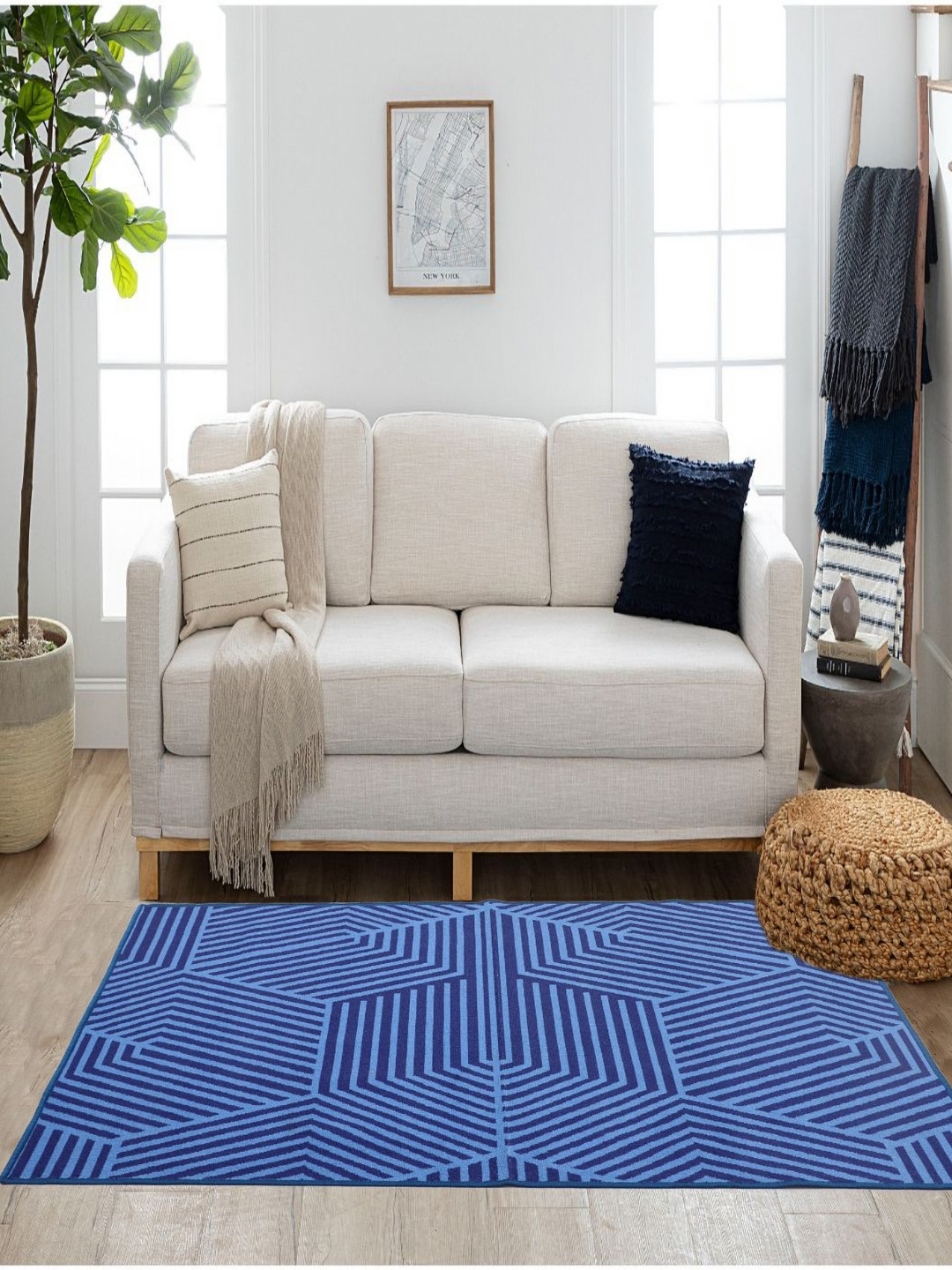 MODEFE Blue Abstract Anti-Skid Light Carpet