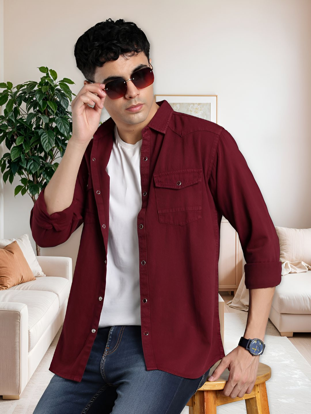 Kuons Avenue Denim Full Sleeves Shacket