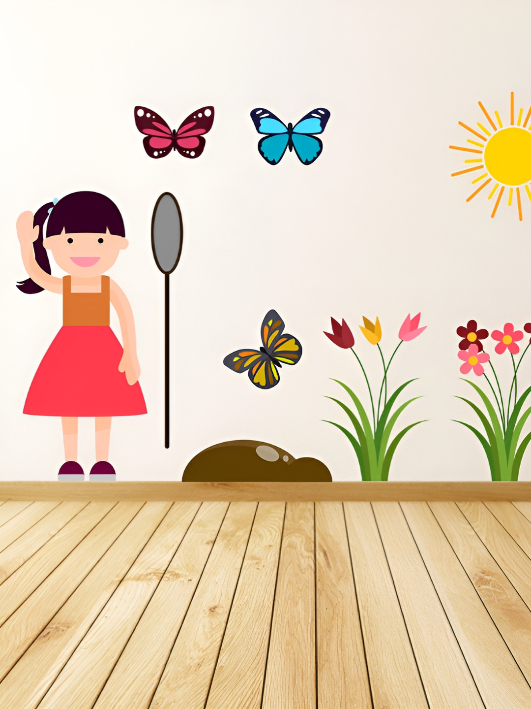 LANSTICK Green & Red Girl With Butterflies Wallsticker