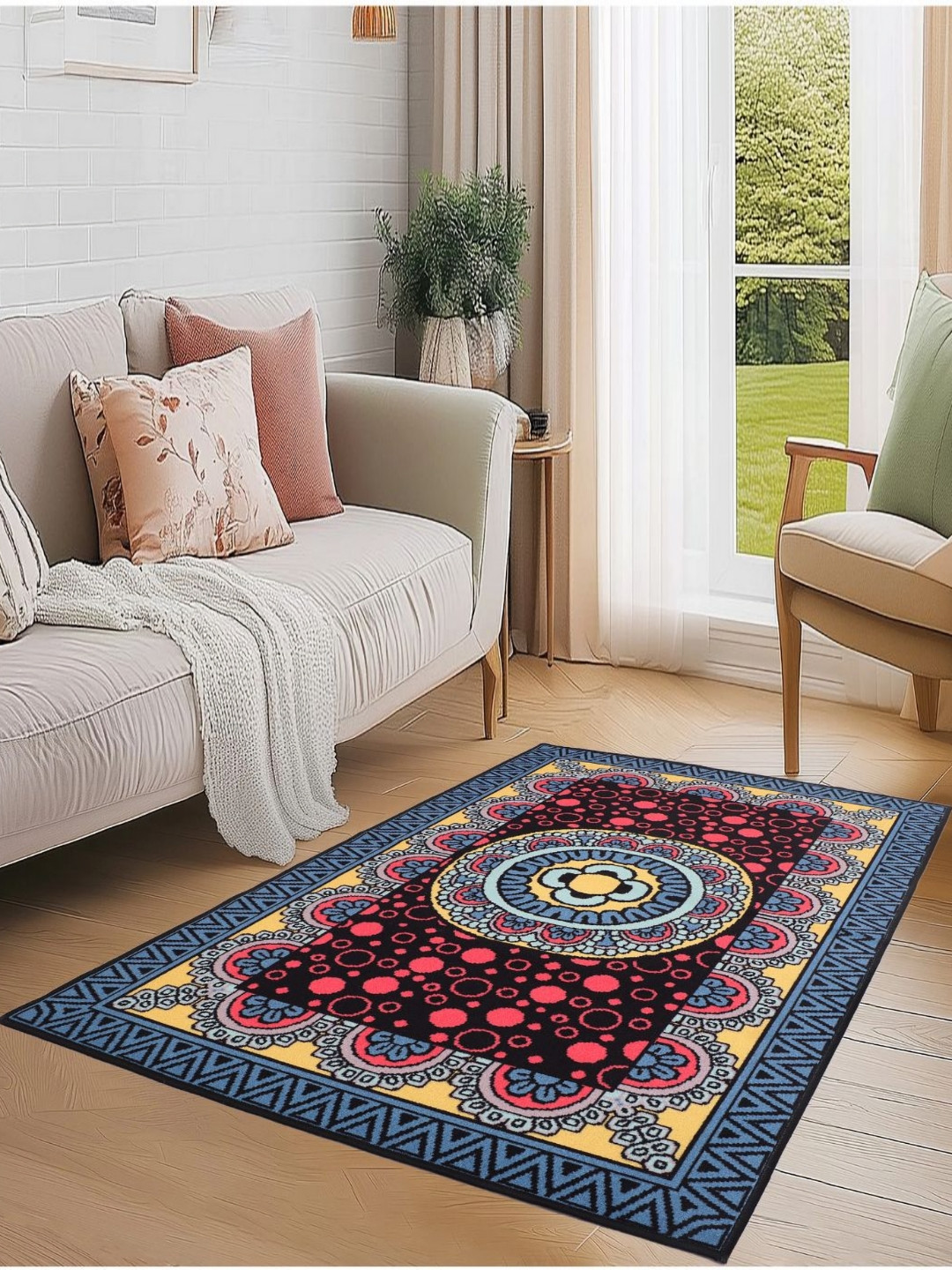 MODEFE Maroon & Yellow Traditional Light Anti-Skid Carpet