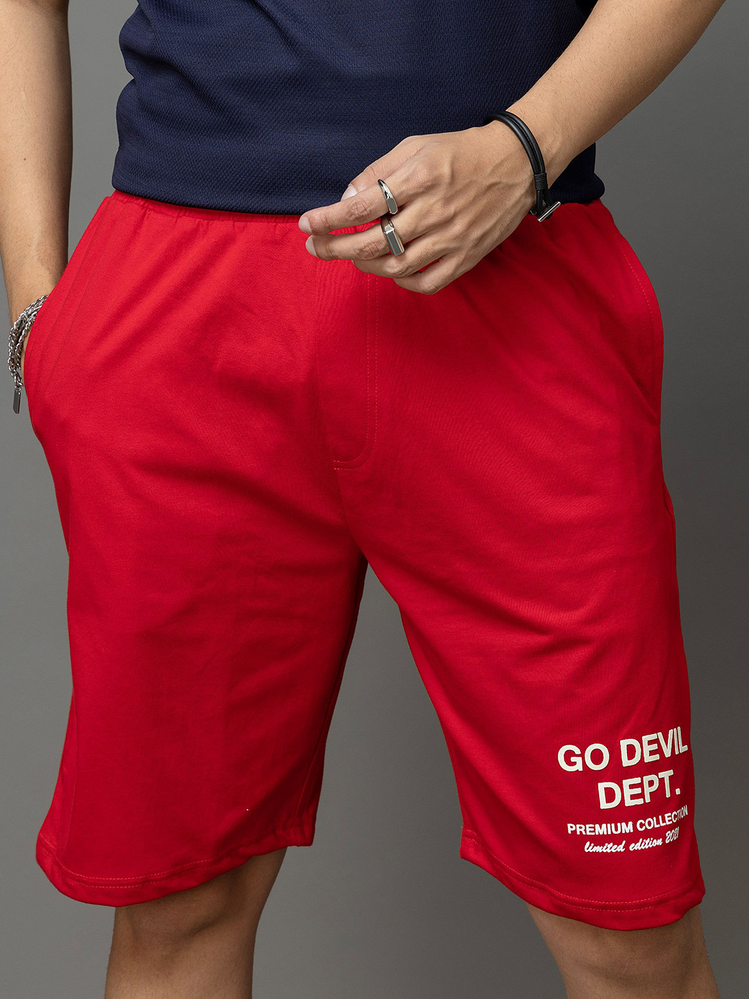 GO DEVIL Printed Red Shorts For Men