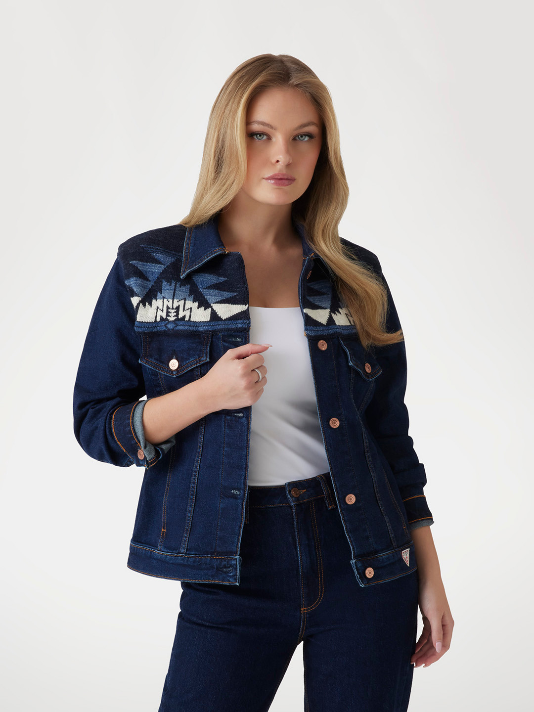 GUESS Women Knitted Detail Denim Jacket