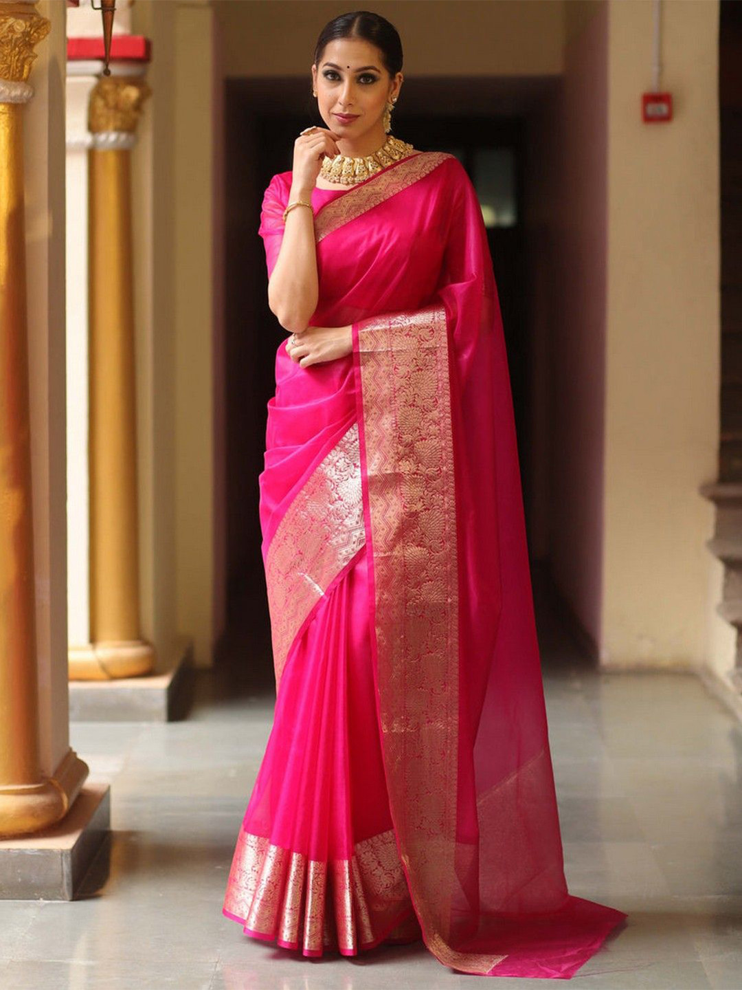 Lookmark Organza Saree With Woven Design Zari Border