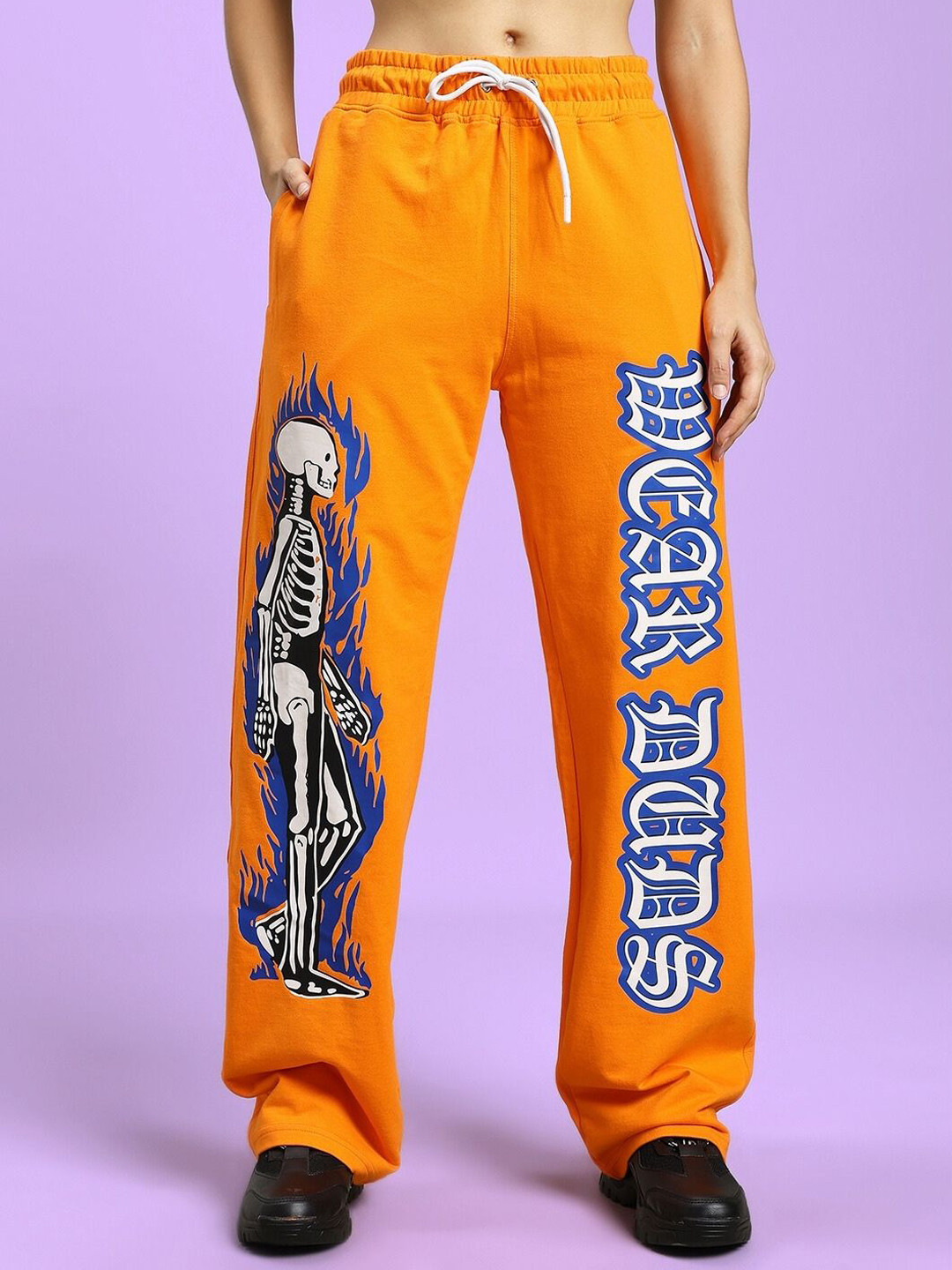 WEARDUDS Women Skeleton Printed Relaxed-Fit Mid-Rise Track Pant