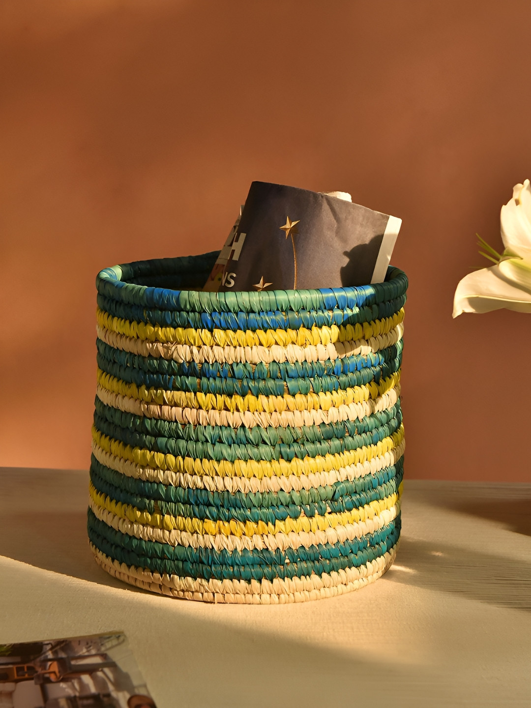 JAYPORE Beige & Brown Textured Bamboo Desk Organiser