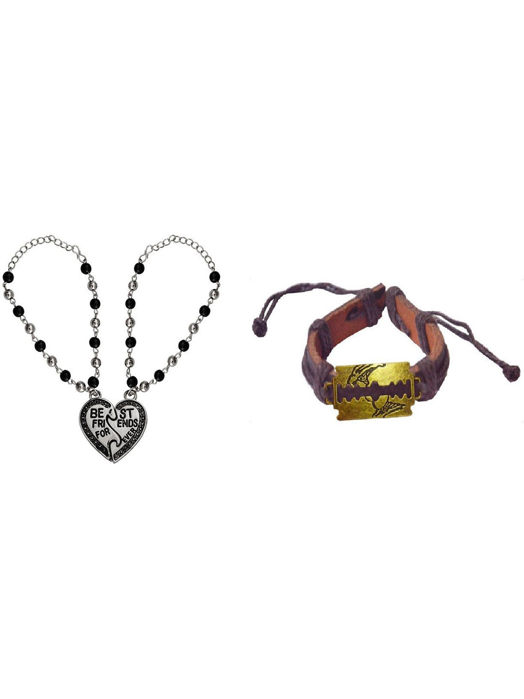 Sullery Unisex 3 Leather Silver-Plated Charm Bracelet