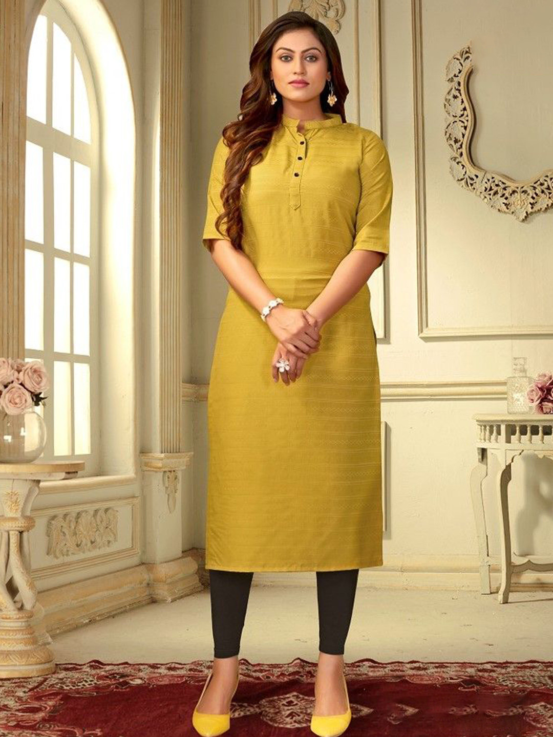 FASHION GALLERIA Women Woven Design Straight Kurta