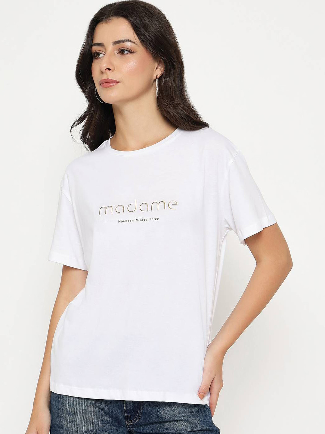 Madame Women Brand Logo Print Relaxed Fit Cotton T-shirt