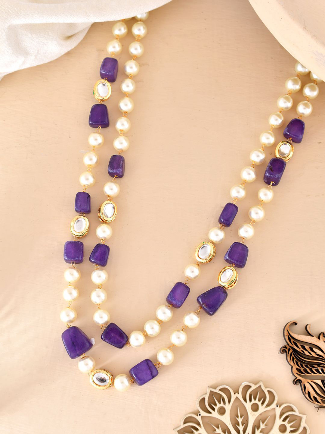 Silvermerc Designs Gold-Plated Pearl & Amethyst Beaded Layered Necklace