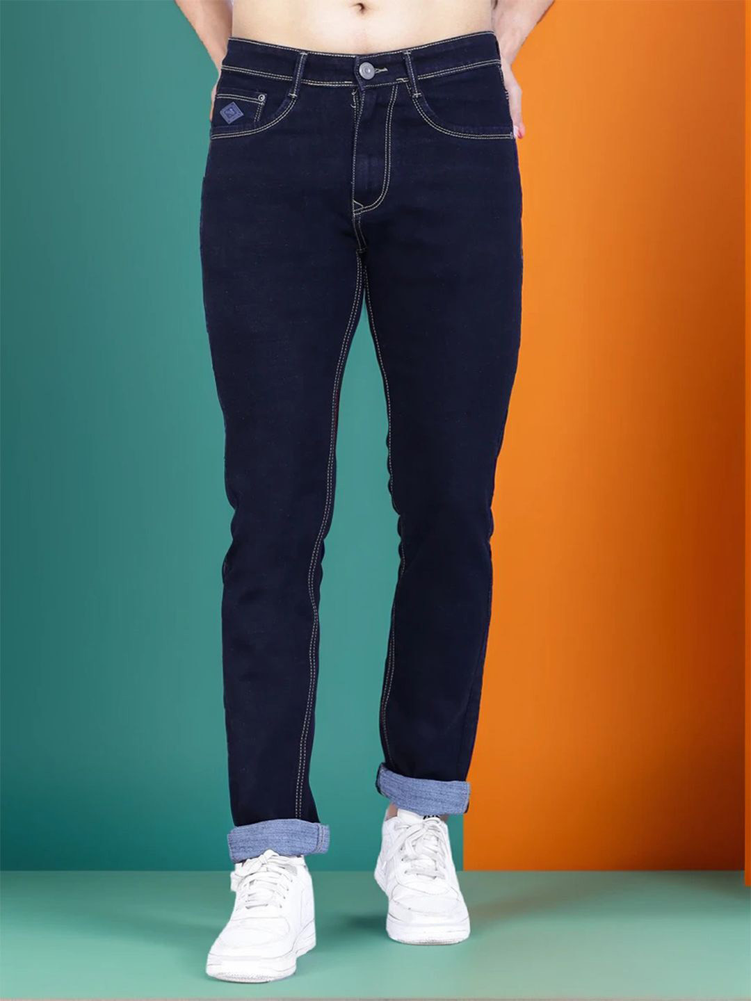 AWACK Men Eton Boy Slim Fit Pure Cotton Contrast Stitch Stretchable Denim Jeans