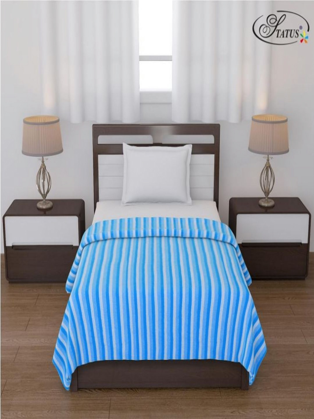 Status Blue & White Striped Fleece AC Room 120 GSM Single Bed Blanket
