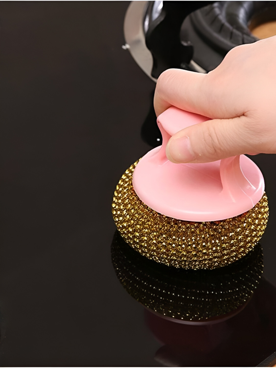 upkaranwale Pink Round Dish Sponges Scourer Cleaning Ball with Handle