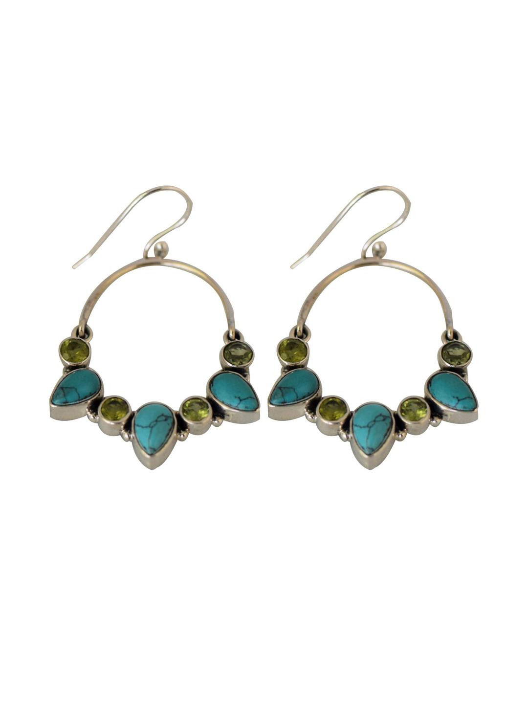 Silver Planets 925-92.5 Sterling Silver Turquoise,Peridot Stone Fashion Dangle & Drop Earring for Women and Girls