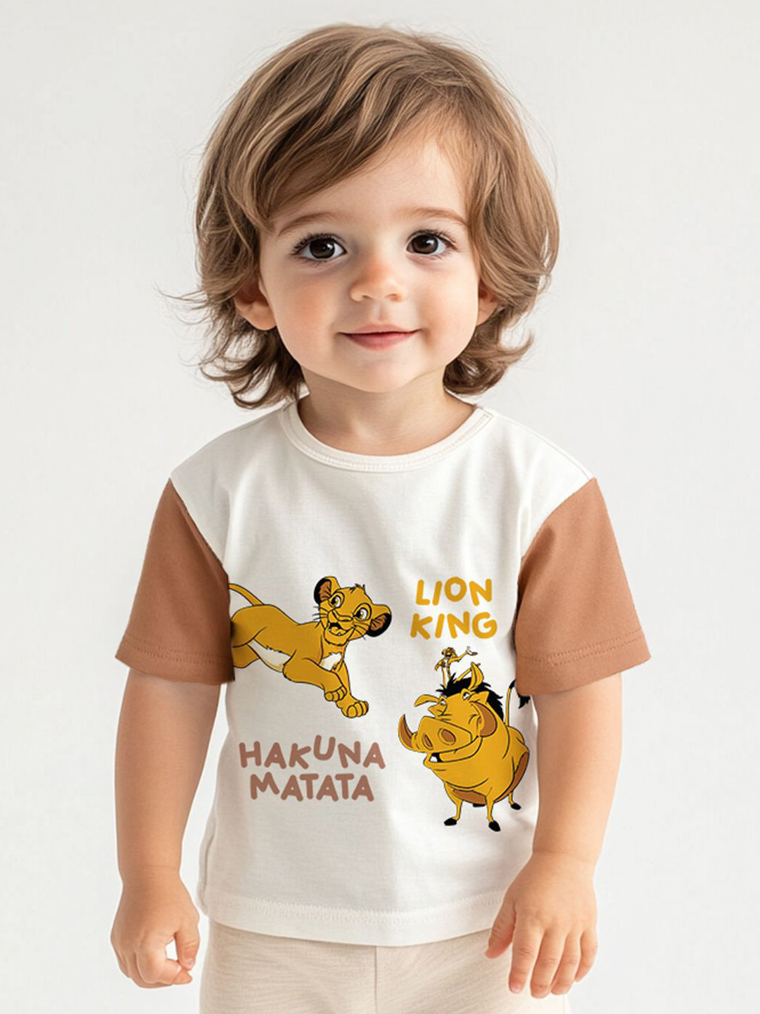 Nauti Nati Boys Lion King Printed Short Sleeves Antimicrobial Cotton T-shirt