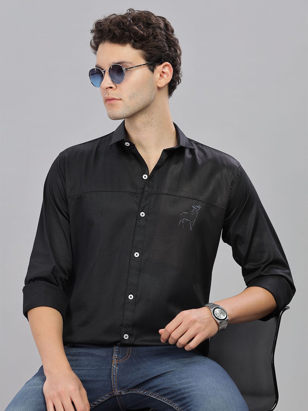 7TH LEGION Self Design Spread Collar Casual Shirt
