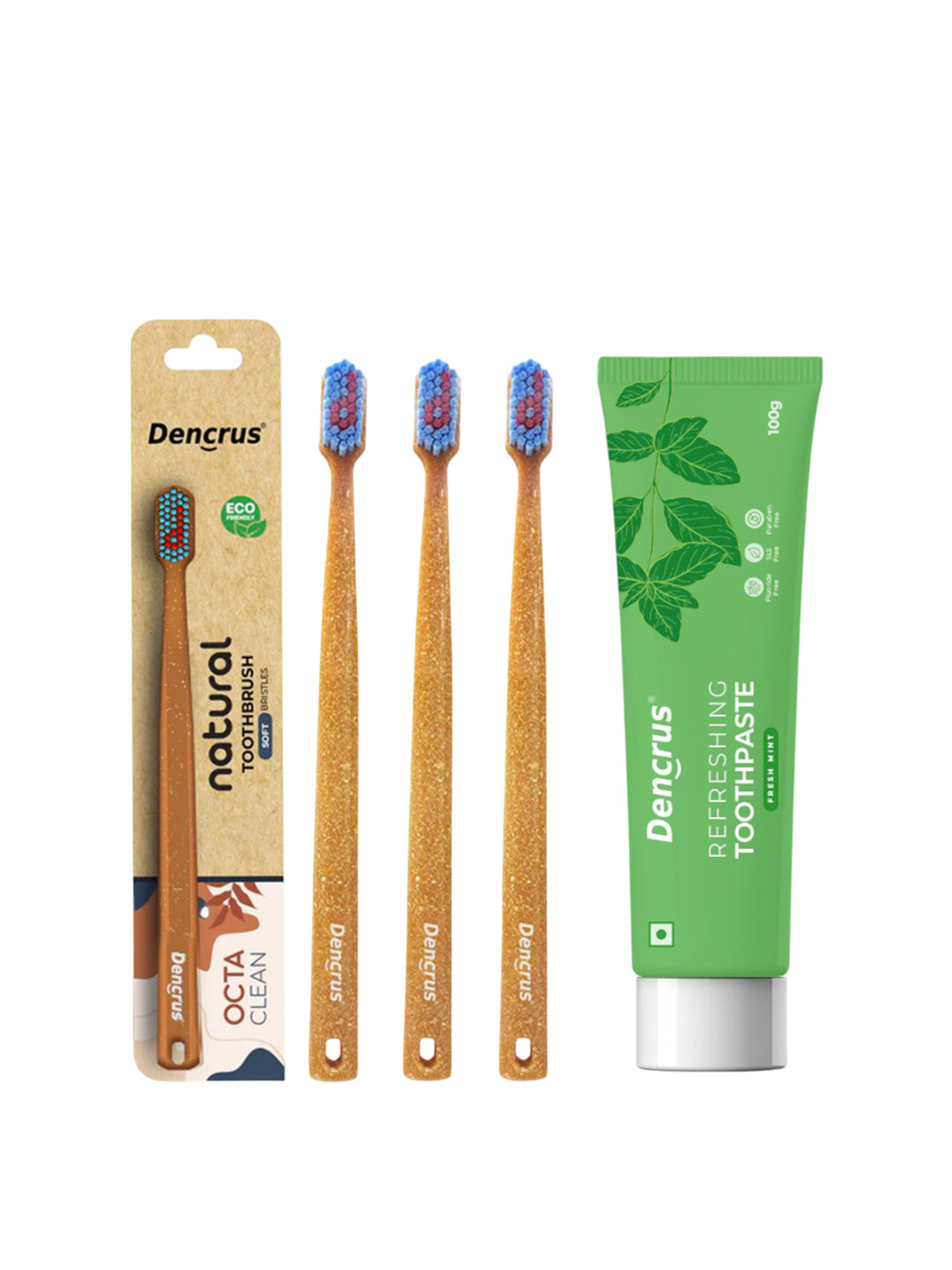 Dencrus Set Of 3 Octa Clean Bamboo Toothbrush With Mint Toothpaste - 100 g