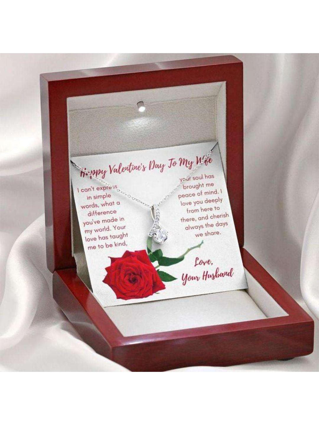 Sterling Silver Gift Wife Necklace, Gift Necklace Message Card To My Wife Happy Valentines Day Red