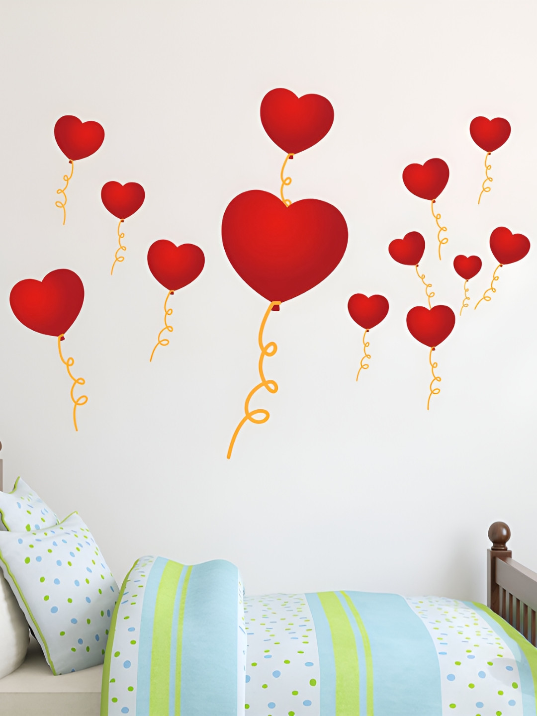 LANSTICK Red Heart Balloon Printed Waterproof Wallpaper