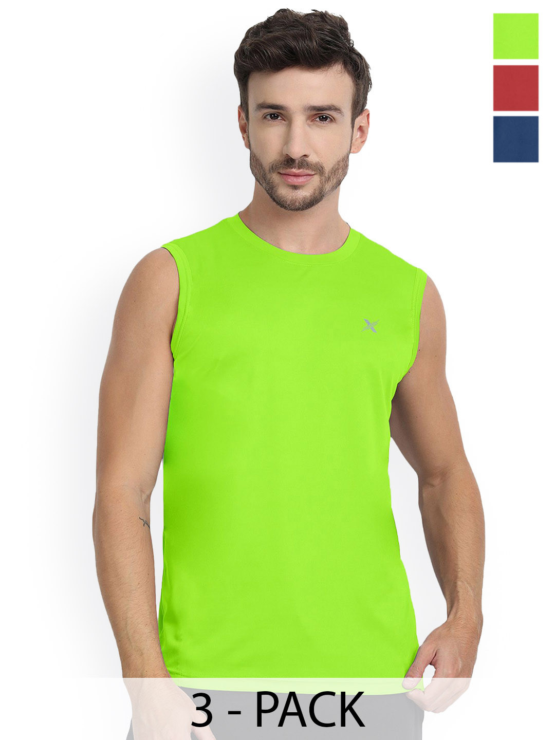 FTX Pack Of 3 Round-Neck Sleeveless Breathable Basic Innerwear Vests- 788_1-788_4-788_5_S