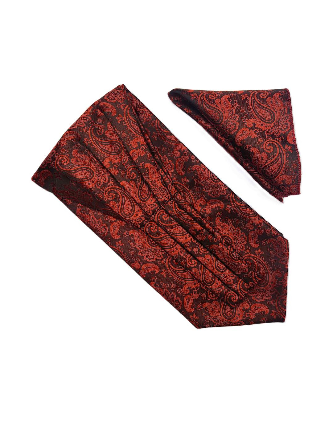 VOICI Men Pack of 2 Maroon Formal Ascot Tie and Pocket Square