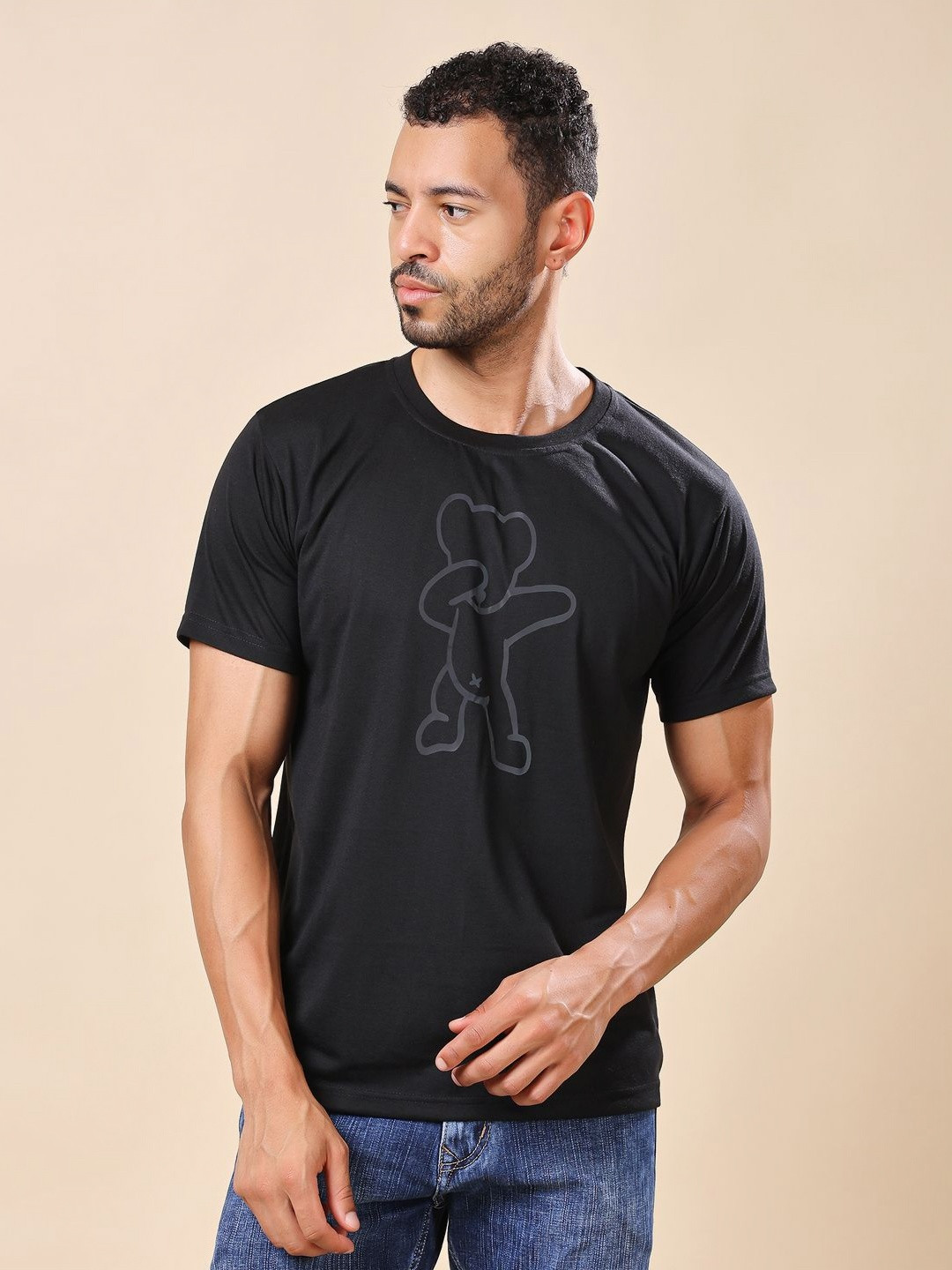 Louis Bayrad Graphic Printed Round Neck Short Sleeves Reflective Cotton Dry Fit T-shirt