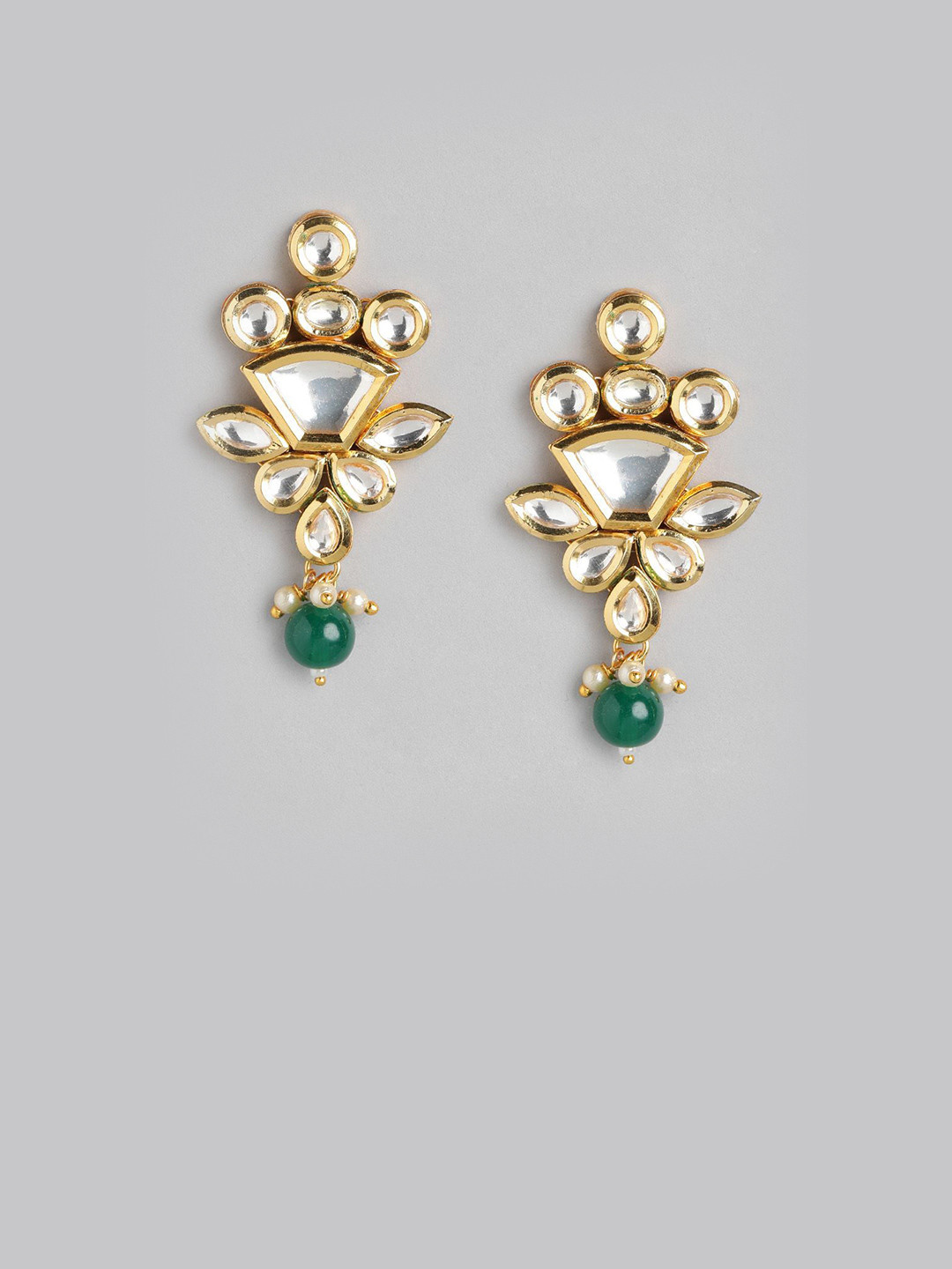 Anouk Gold-Plated Kundan Studded & Beaded Geometric Drop Earnings