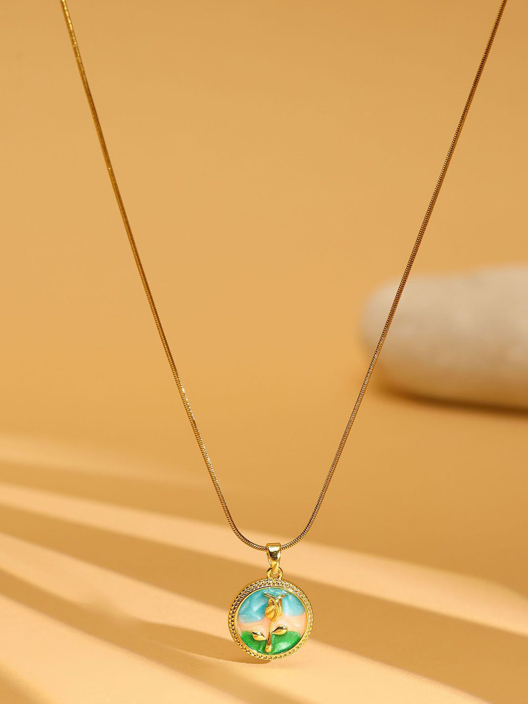 Ruby Raang Gold Plated Crystals Necklace Pendant With Chain