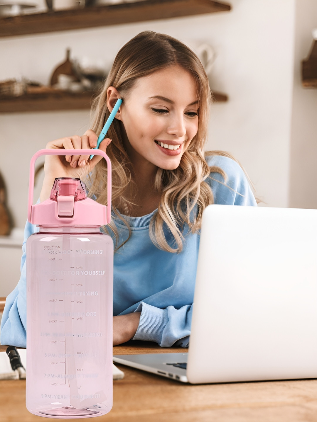 ReeQ Pink & White Typography Printed Water Bottle - 2000ml