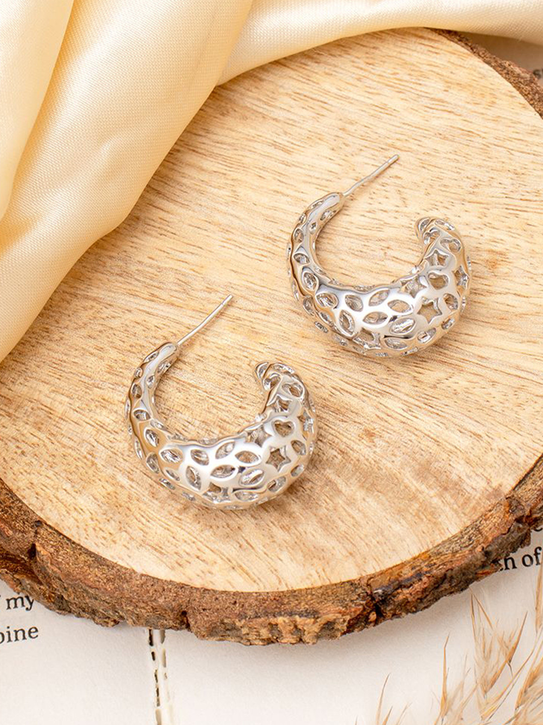 Maasha Stainless Steel Cutout Statement Contemporary Half Hoop Earrings