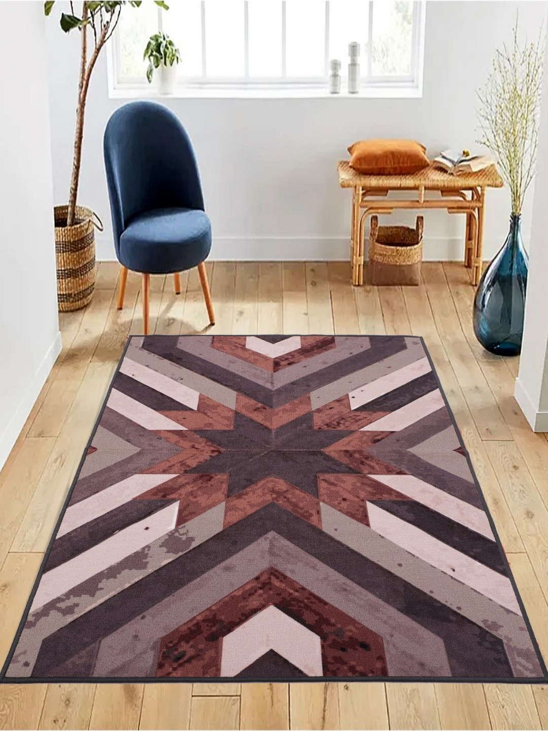 MODEFE Brown & Black Geometric Light Anti-Skid Carpet