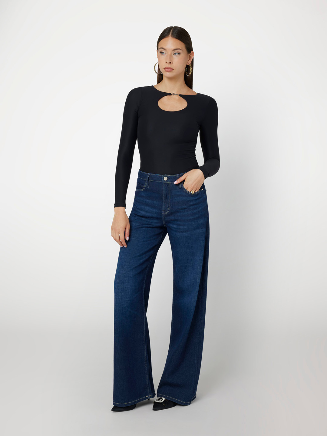 GUESS Embellished & Cut Out Detail Fitted Top