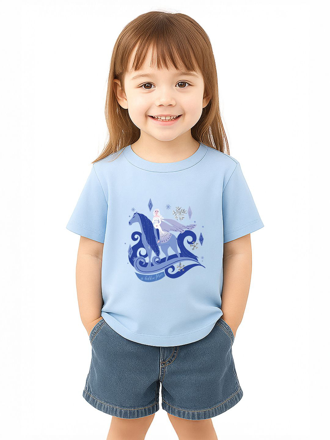 Nauti Nati Girls Frozen Printed Short Sleeves Antimicrobial Cotton T-shirt