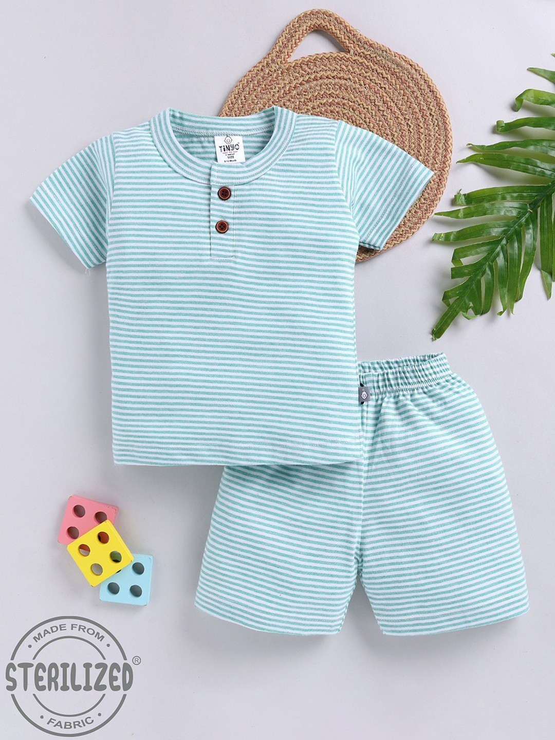 YK X Tinyo Boys Striped Cotton T-shirt with Shorts