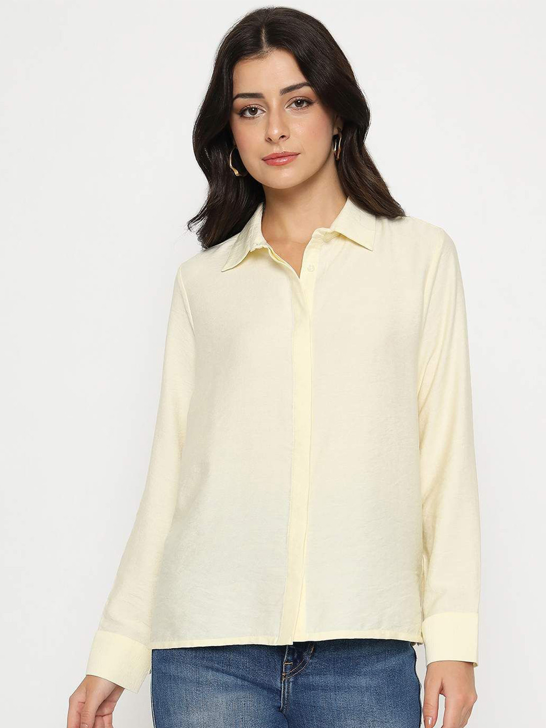 Madame Concealed Button Placket High Low Casual Shirt
