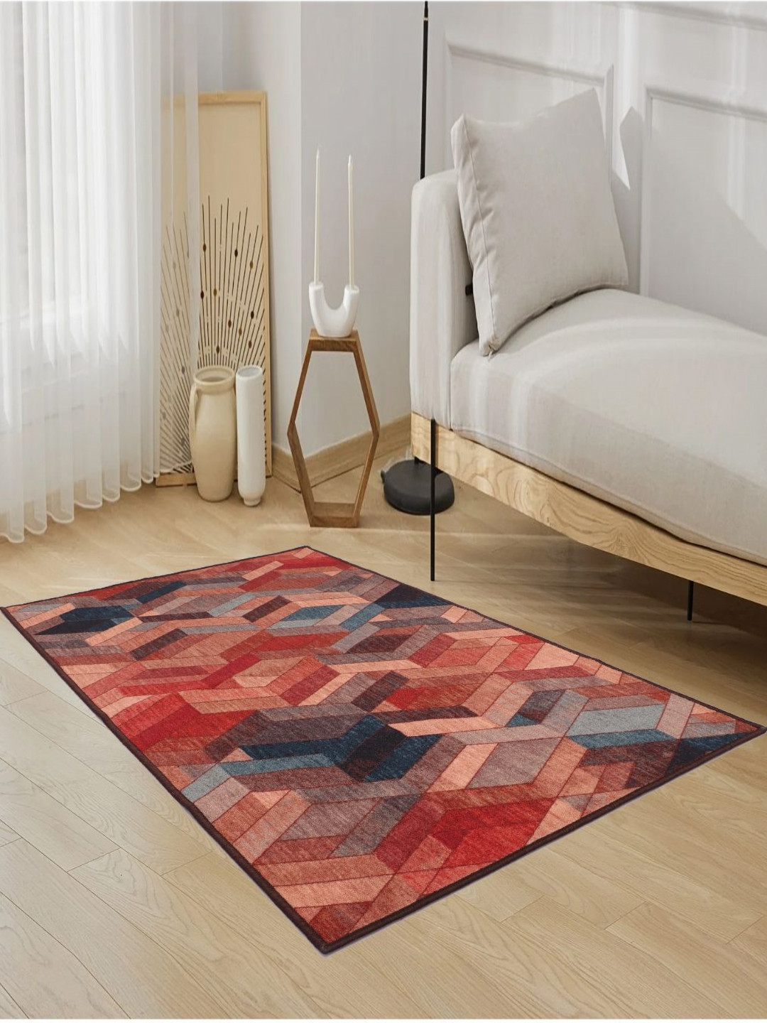 MODEFE Maroon & Black Abstract Light Anti-Skid Carpet