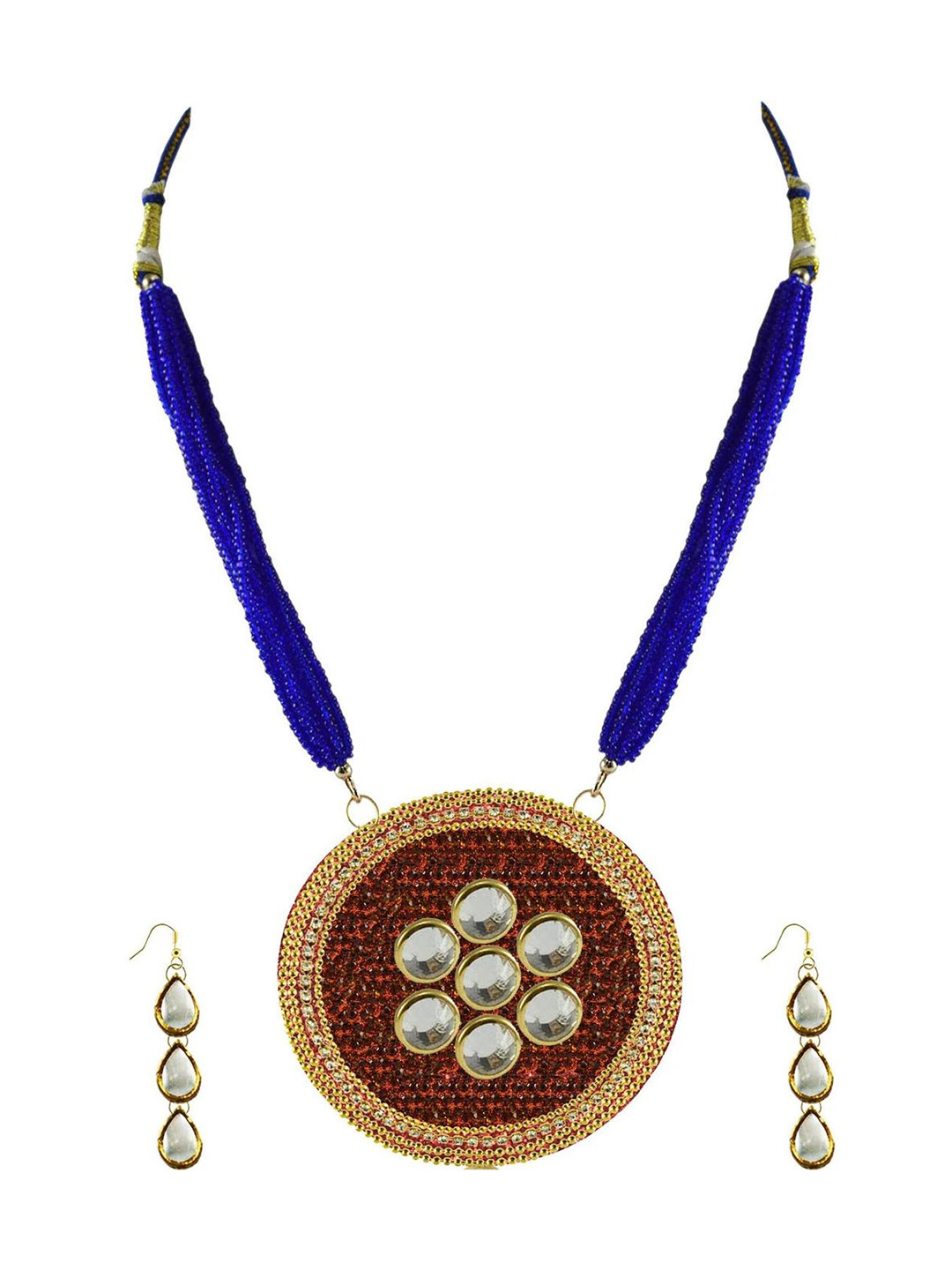 Vidhya Kangan Women Orange & Blue Artificial Stones & Beads Necklace & Earring