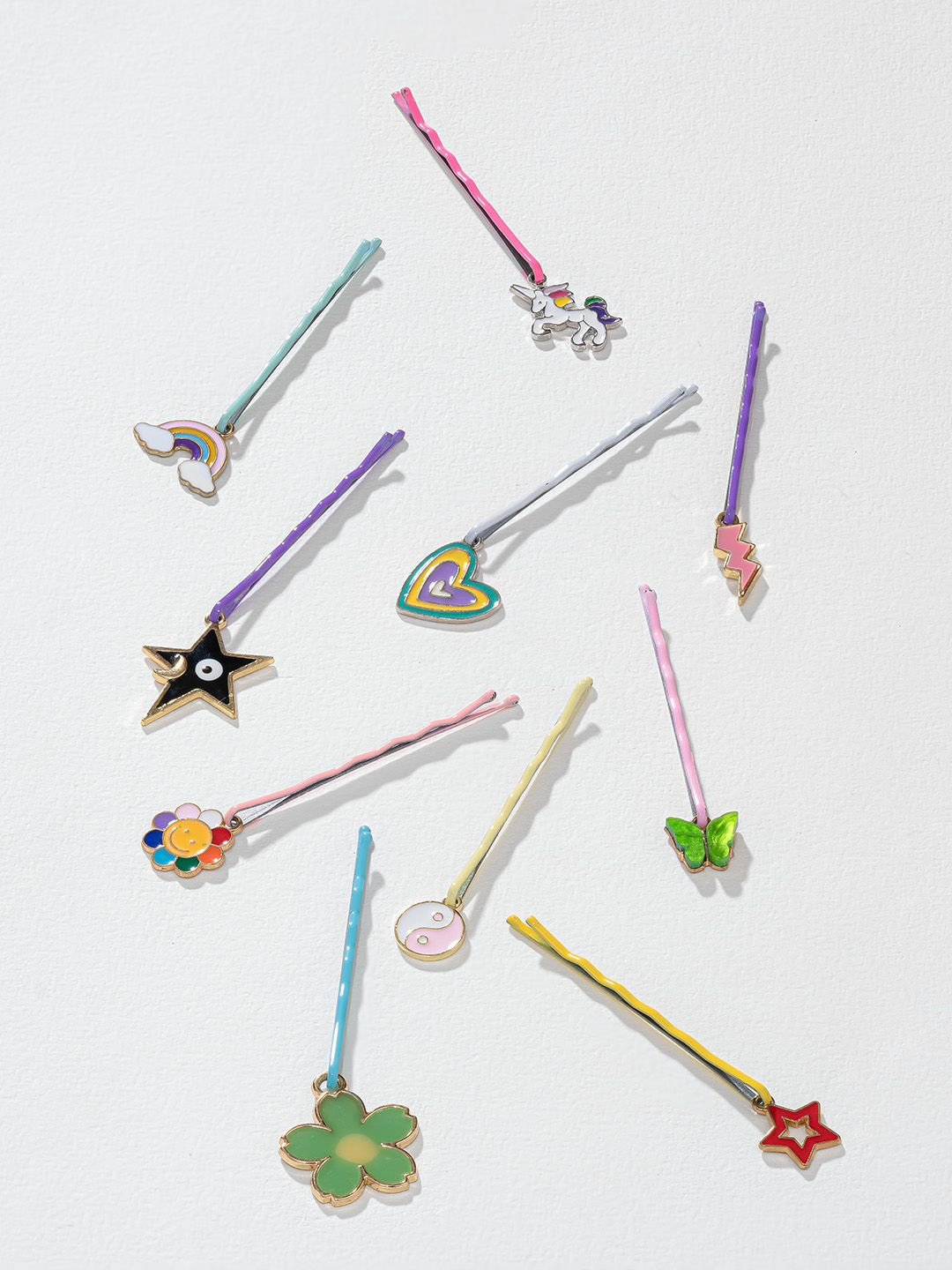 Hair Drama Co. Girls Set of 10   Multicolor Charmed Bobby Hair Pins Accessories