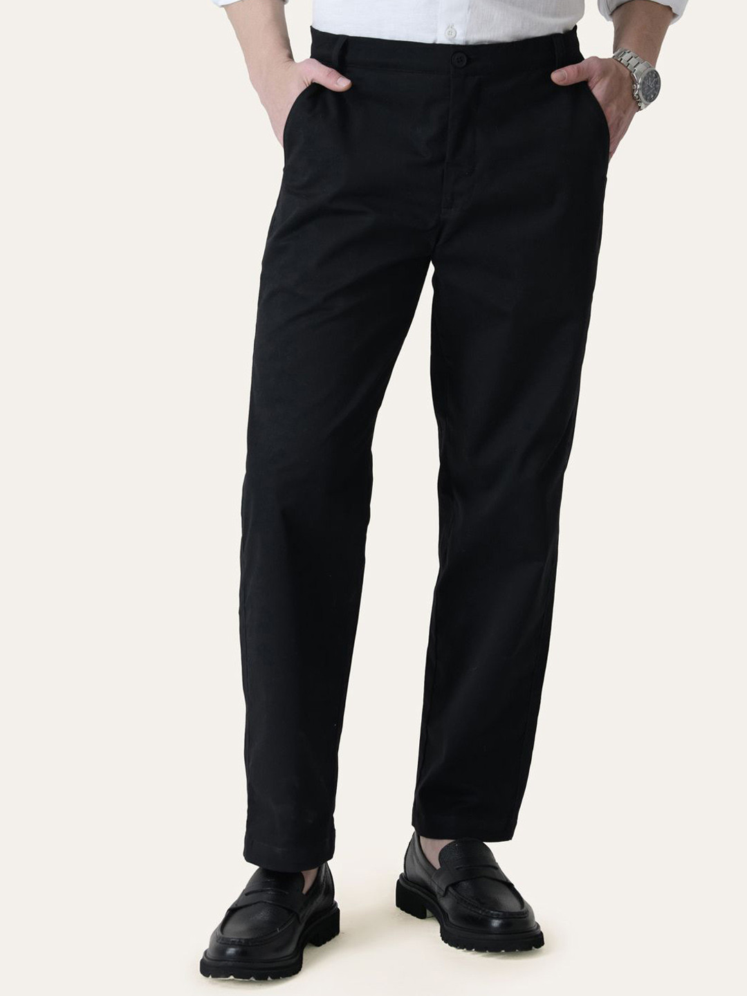 PERCH Men Urban Slim Black Solid Slim Fit Chinos
